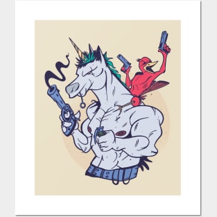 Muscular Unicorn and Bird Posters and Art